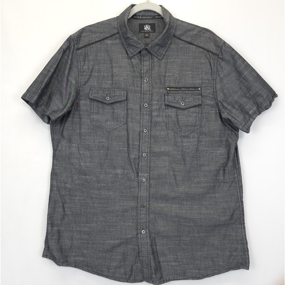 Rock & Republic Other - Rock & Republic Camp Button Down Shirt Flap Zip Pockets Short Sleeve Men XL Gray